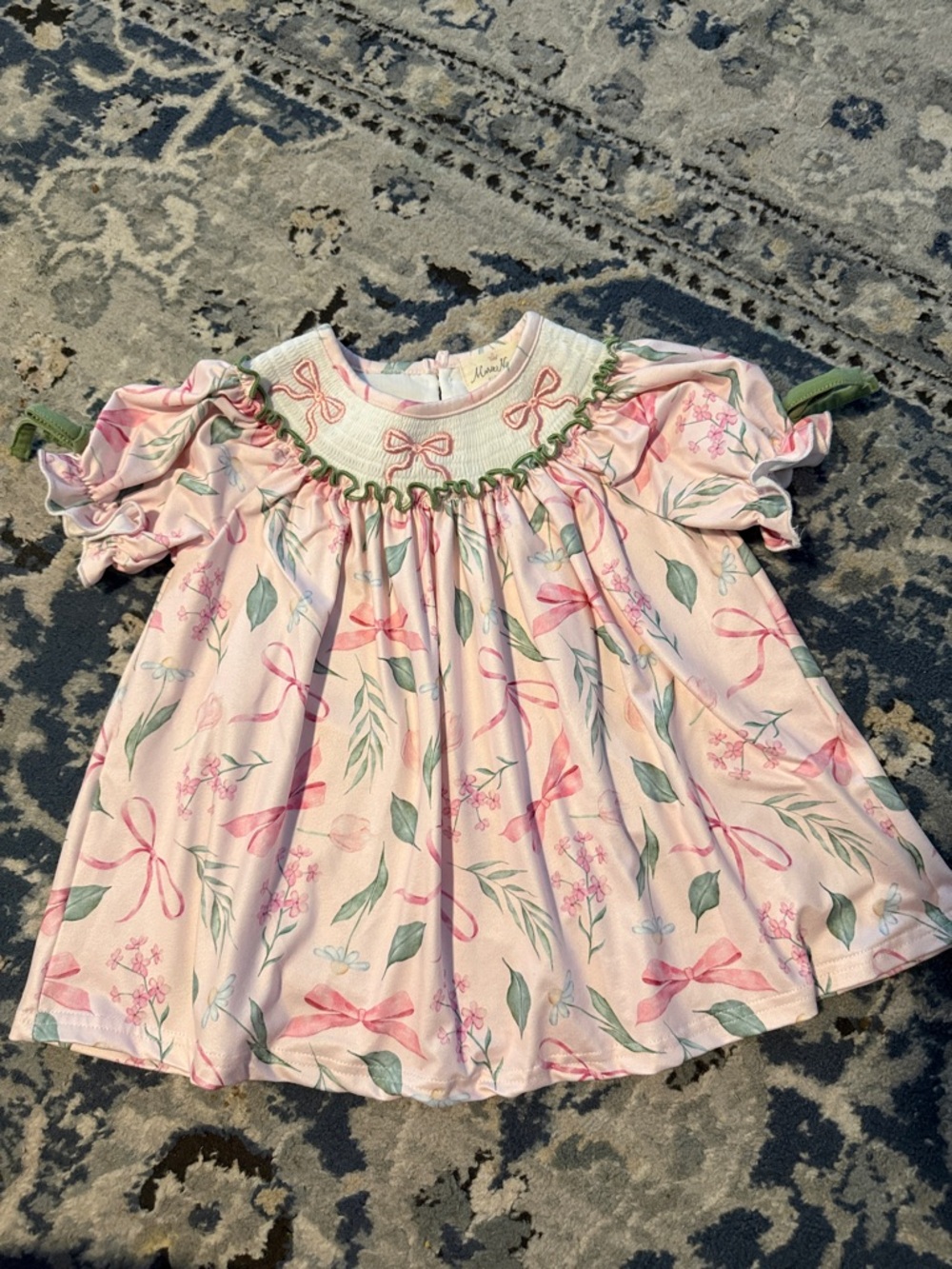 Smocked Pink Floral Bow-Print Girls' Dress